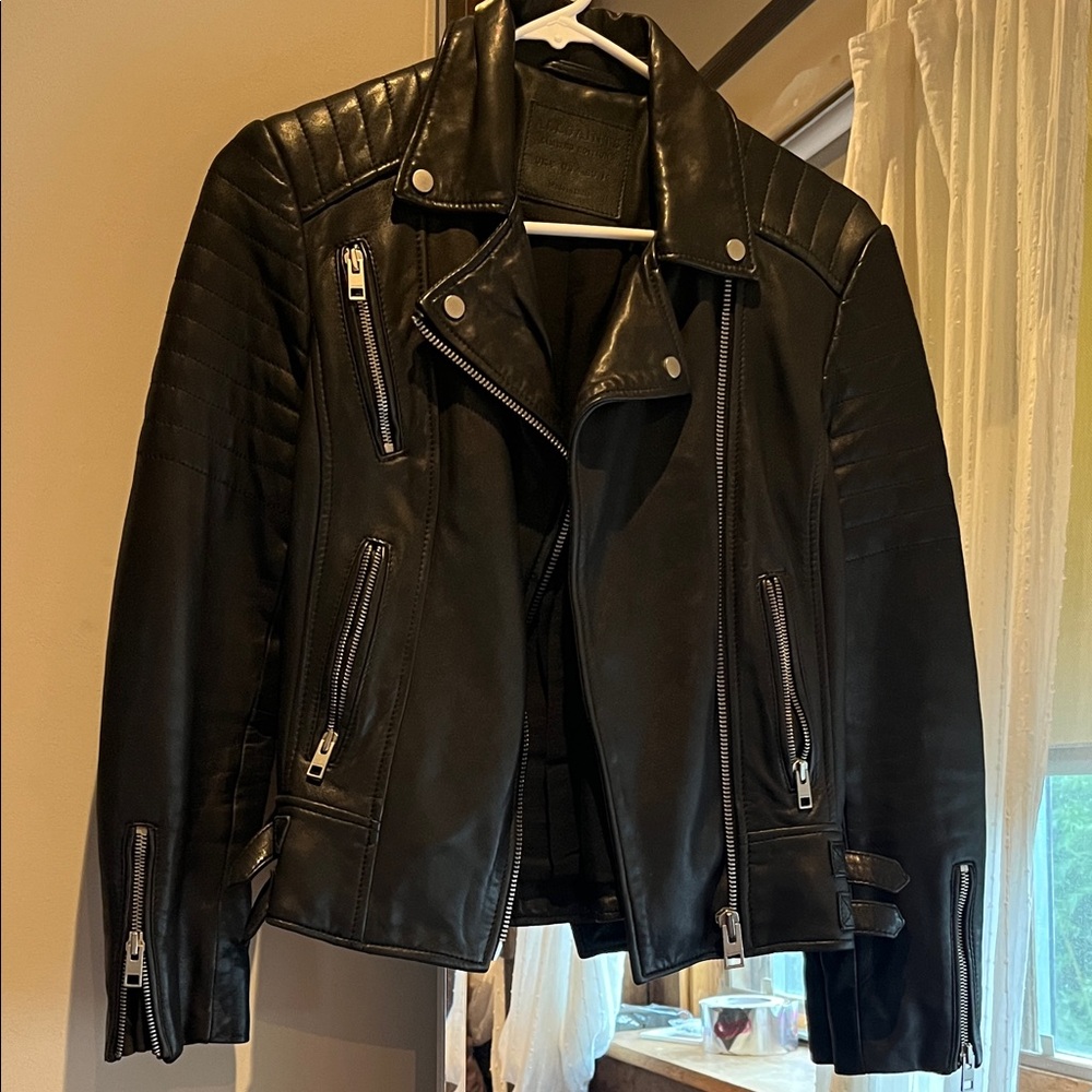All Saints Quilted Black Leather Jacket